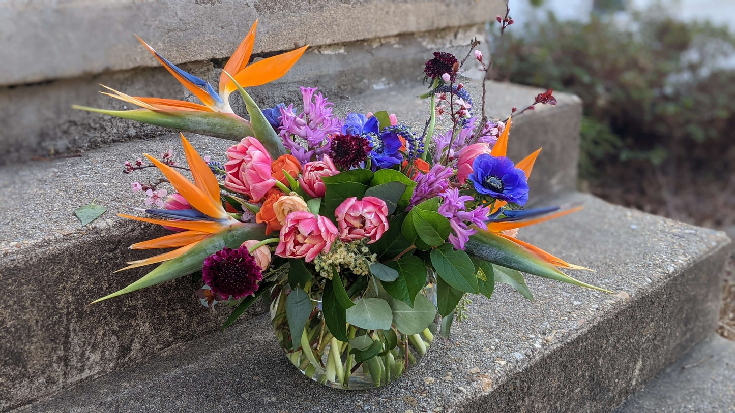 Bountiful
This luxurious assortment of flowers arranged in in a large cylinder or bubble vase is sure to wow your loved ones.Please include flower and color preferences. Some colors or flowers may not be available for same day orders.
Flower arrangement
FloralsbyHeidiCatherine